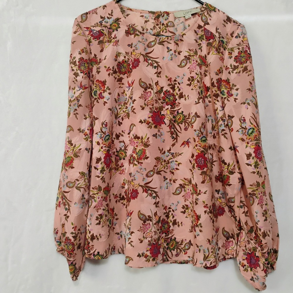 Loft Pink Floral Paisley‎ Long Sleeve Blouse Top Pink Size Medium Lightweight Q